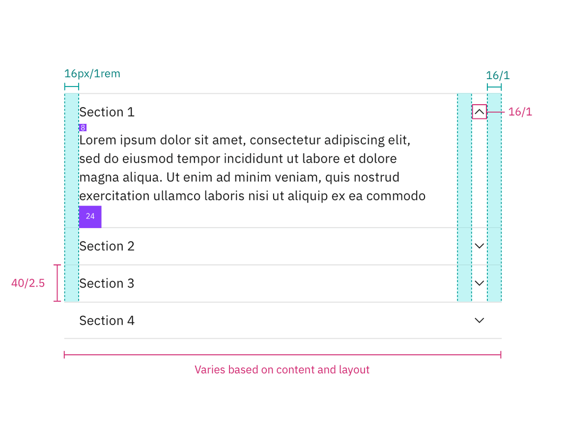 Structure and spacing measurements for accordion